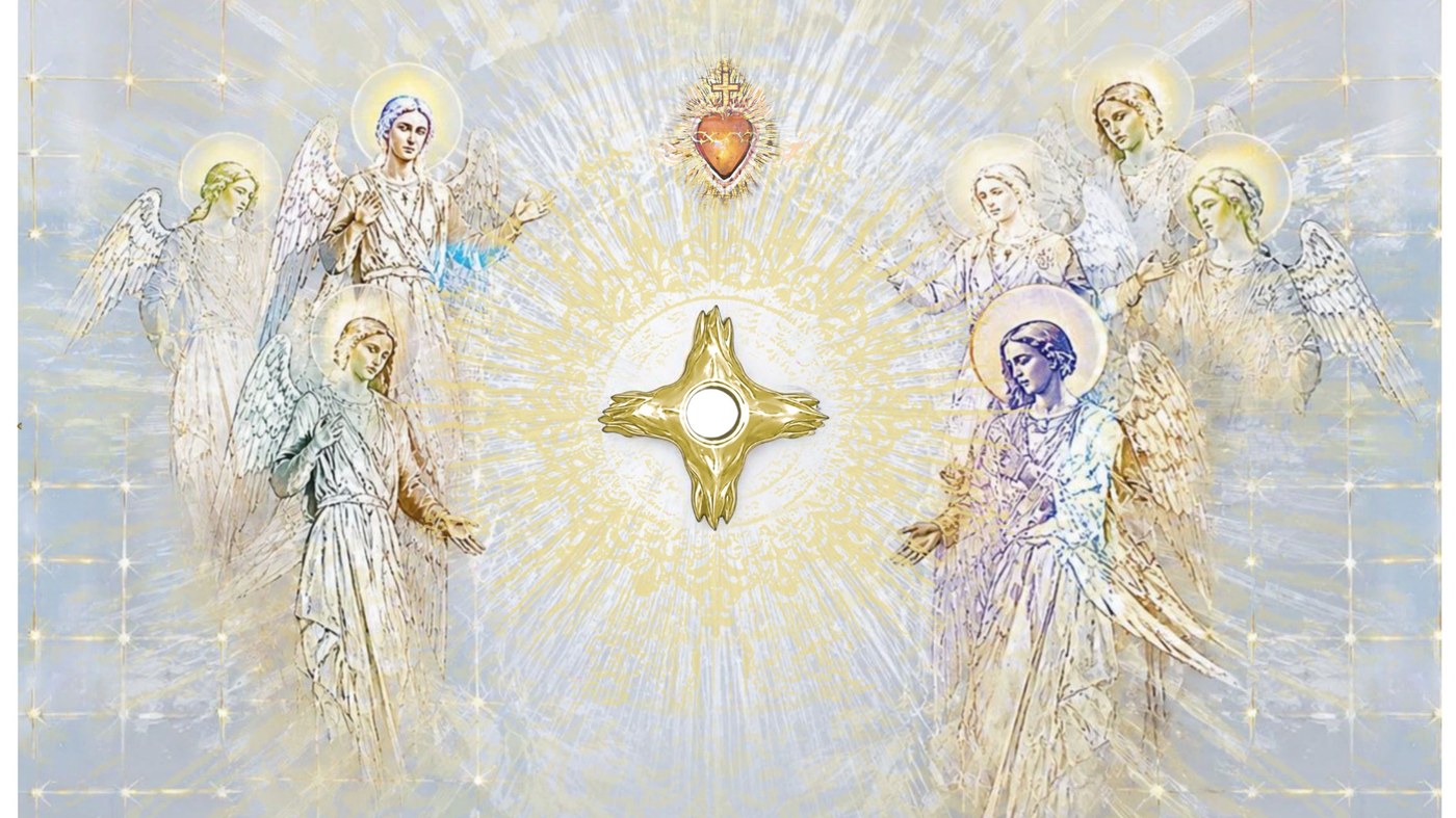 Grafika adoracyjna z Eucharystią i aniołami